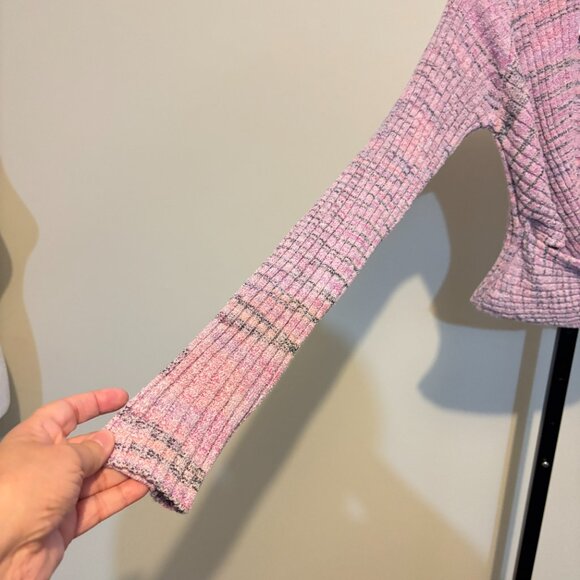 Free People Brooke Faux Wrap Long Sleeve Cropped Sweater Lilac Fog Combo - Picture 7 of 12